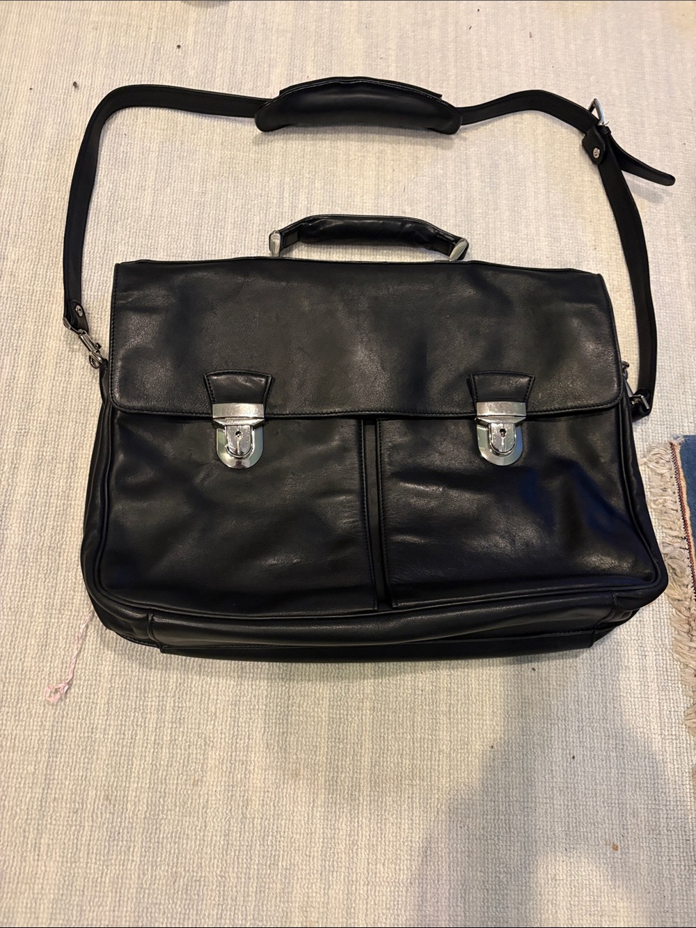 Levenger Black Leather Briefcase with Silver Hardware, very nice!